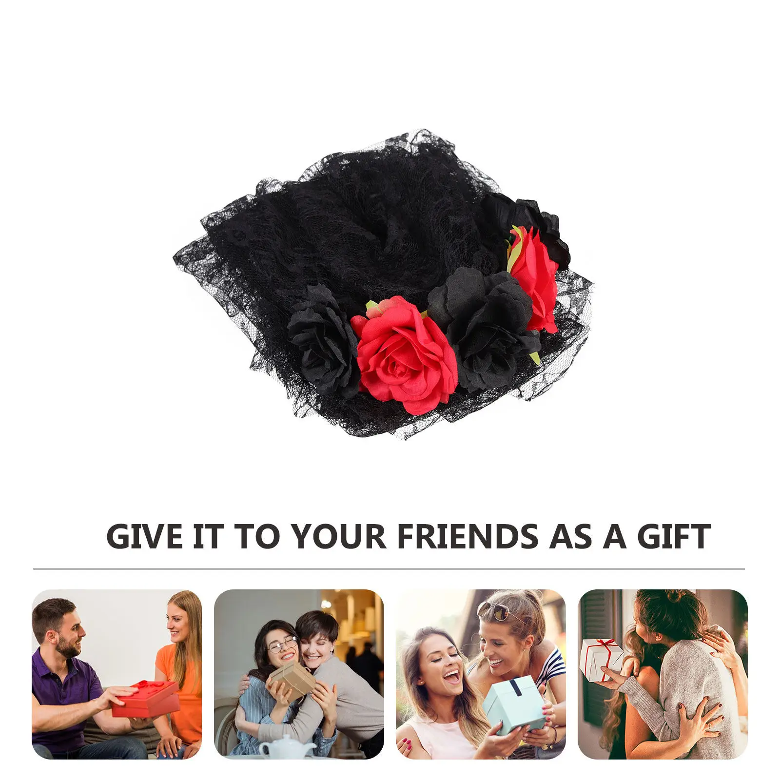 Halloween Rose Flower Headband with Elegant Long Veil Suitable for Theme Parties Day of The Dead Photo Props Performance Hair