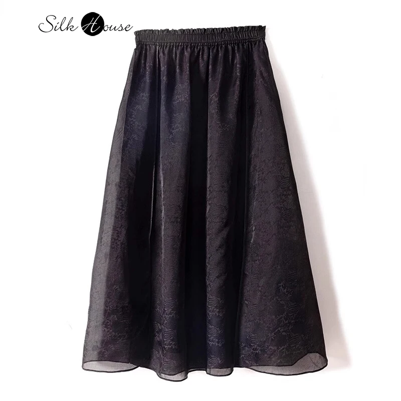 2024 Women's Fashion Spring/Summer New Black Double Layered Flower Bud Waist Sweet and Gentle Versatile Commuter Skirt