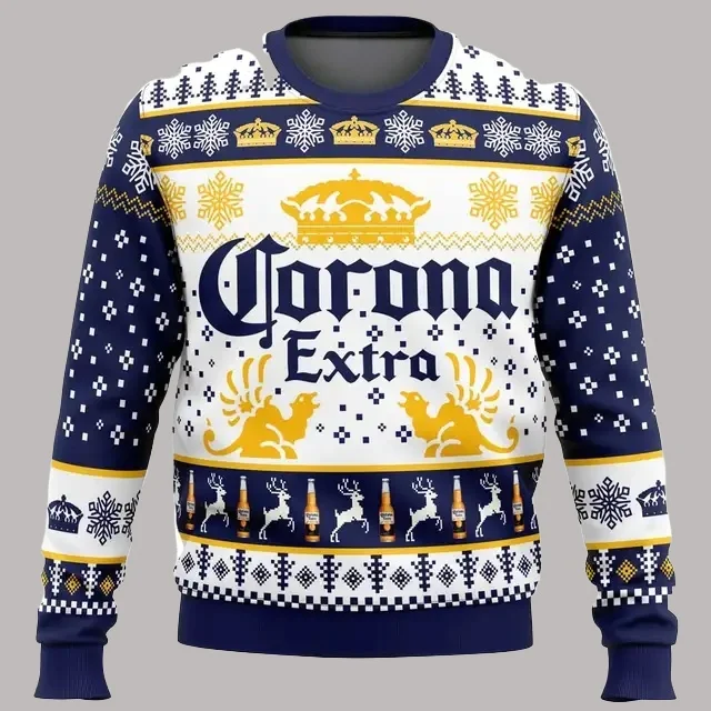 25/26 كورونا البيرة سترة قبيحة كورونا عيد الميلاد سعيد البيرة شرب هدية الكريسماس الرجال والنساء حجم كبير سترة عصرية