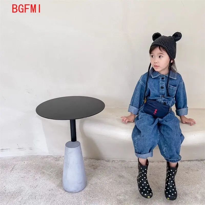 

1-7Y Spring Autumn Casual Romper Korean Kids Clothes Children's Lapel Jeans Jumpsuit Boys Girls Outwear Long-sleeved Trousers