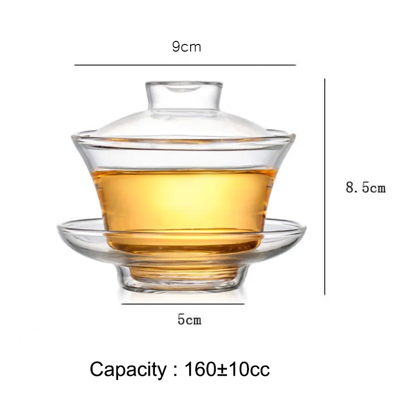 160Ml Glass Tureen Transparent Handmade Heat Resistant Cover Bowl Water Cup with Lid and Saucer Top Grade Coffee Mug Tea Set