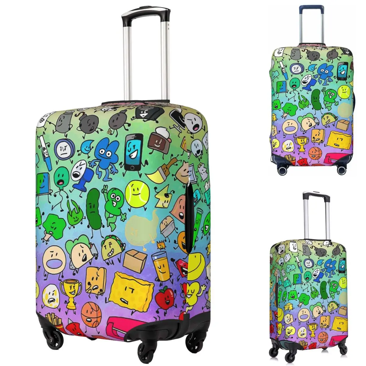 

BFDI Inanimate Insanity Все персонажи (Радуга) Защитный чехол для чемодана Эластичные дорожные защитные чехлы для багажа 18-32 дюймов