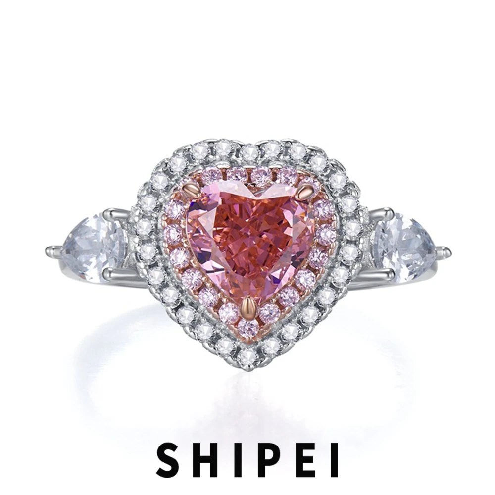 SHIPEI Luxury 925 Sterling Silver Heart Cut 7*7 MM Pink Sapphire Gemstone Wedding Engagement Fine Jewelry Women Ring Wholesale