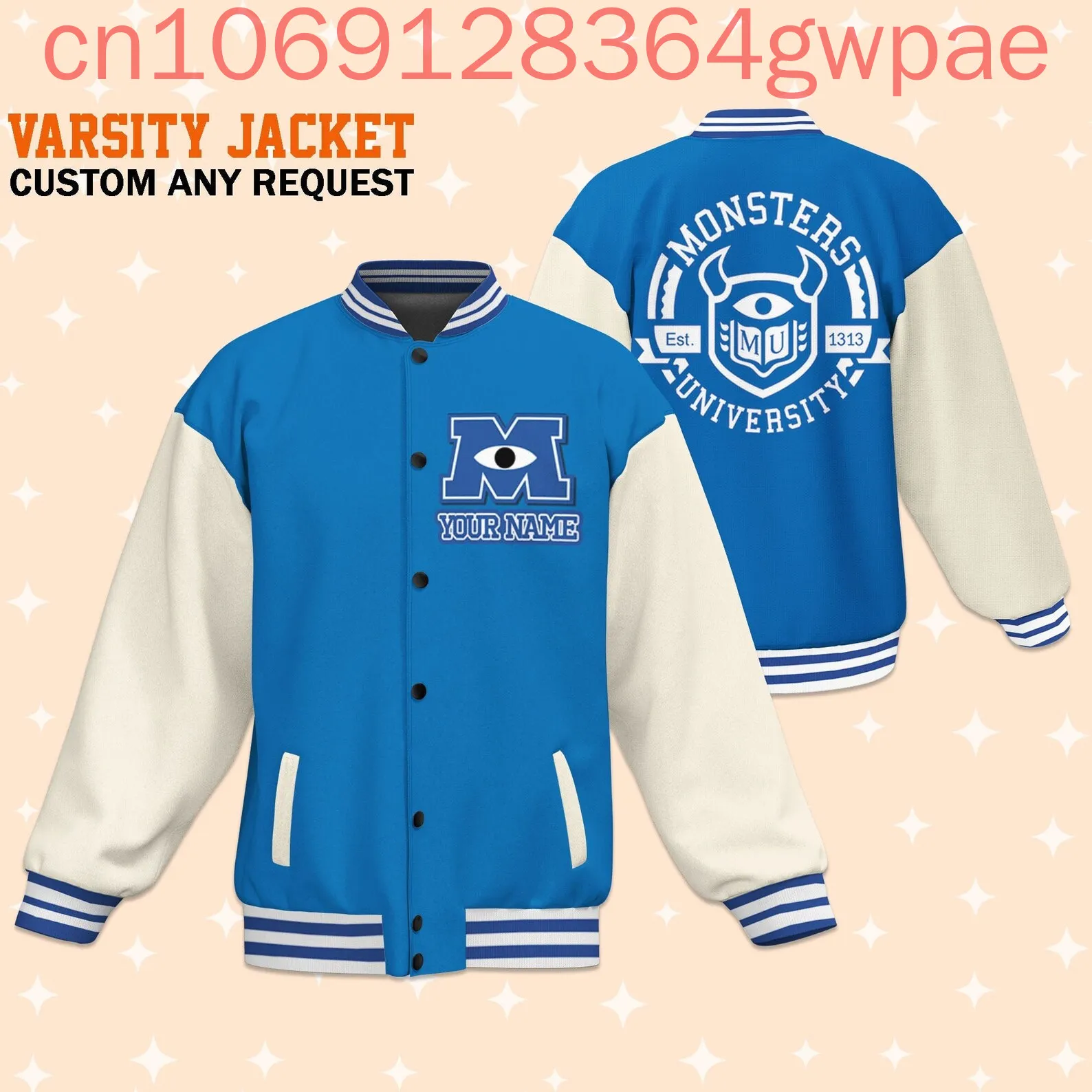 ディズニーモンスターズインク野球ジャケットメンズレディースヒップホップ原宿ジャケット Streetwea ボーイズガールズルーズカレッジコート