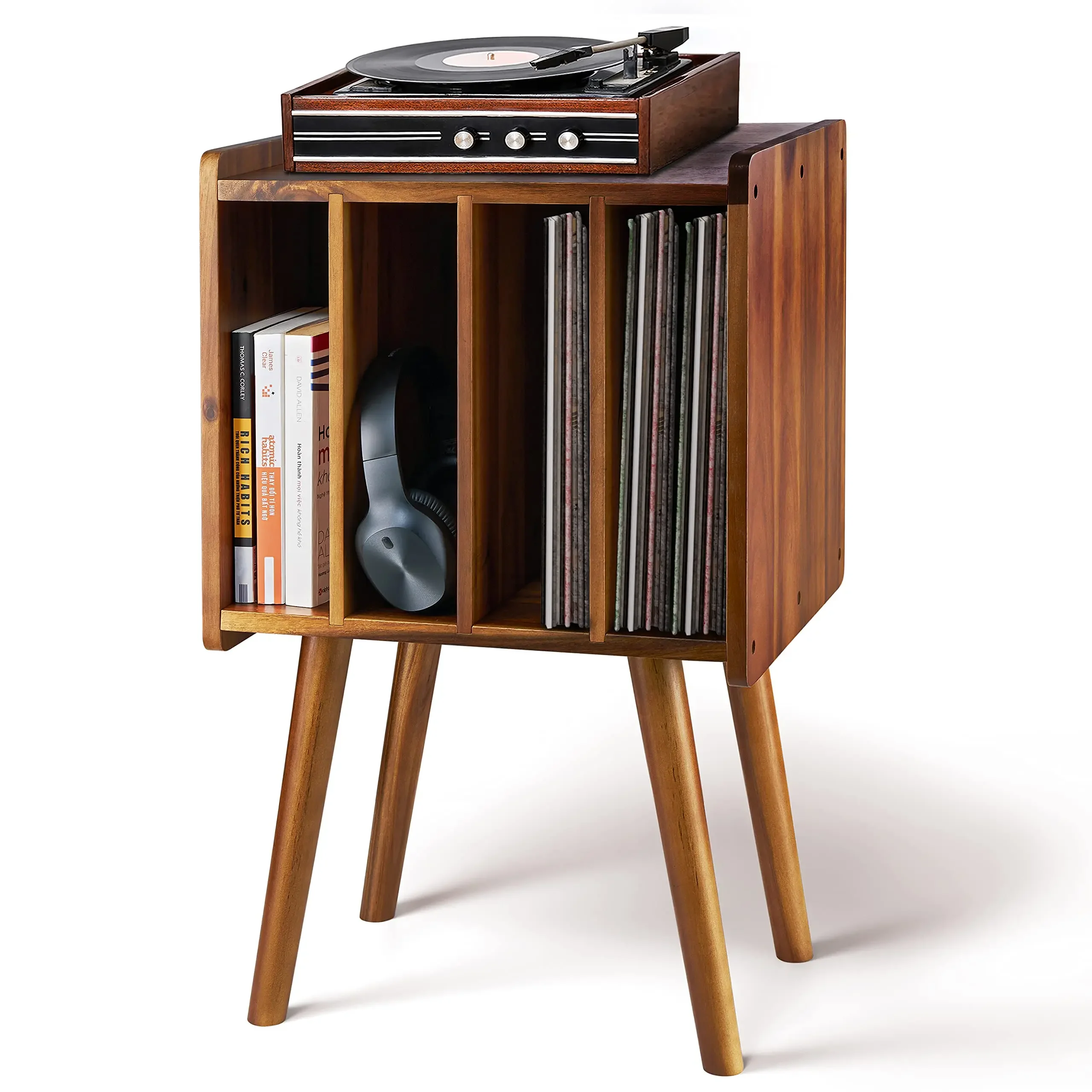 ' record player stand with 4 adjustable dividers for turntable stand easy access andconvenient storage-Amazon customization
