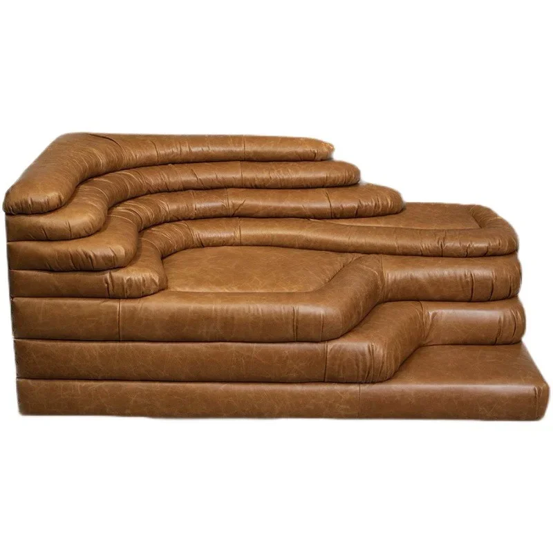 

Medieval oil wax leather hill terraced sofa, leather beauty salon special-shaped module, combined retro creativity
