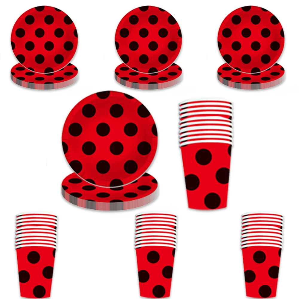 

60pcs/set ladybug Children's Birthday Party Decoration Boy Favor Decoration Paper Plate Cup Deco Events