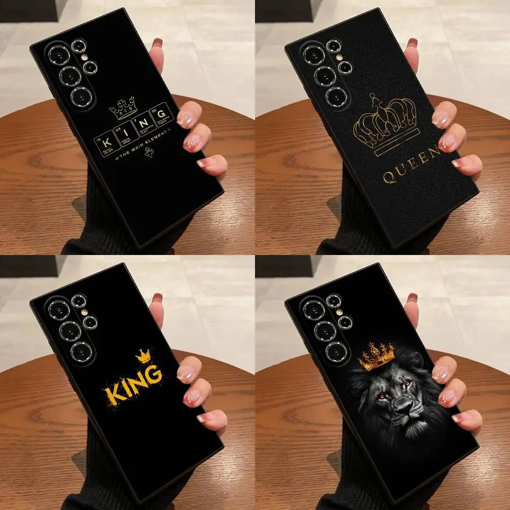 

KING Queen Crown Letter Phone Case For Samsung S21,S30,S25,S22,S23,S20,S24,Fe,Lite,5G,Ultra,Plus Black Cover