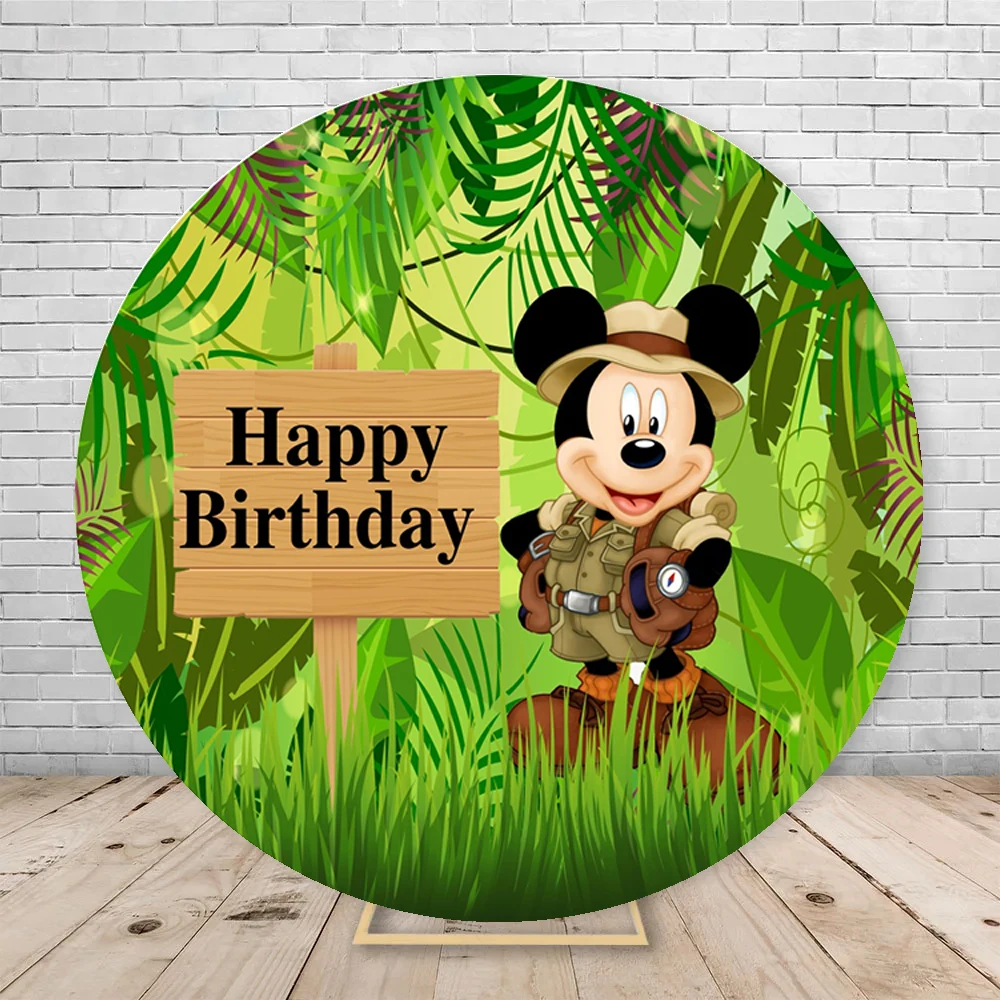 Forest Safari Mickey Jungle Boy Birthday Party Elastic Round Background Disney Animals Kids Wild One Photography Background