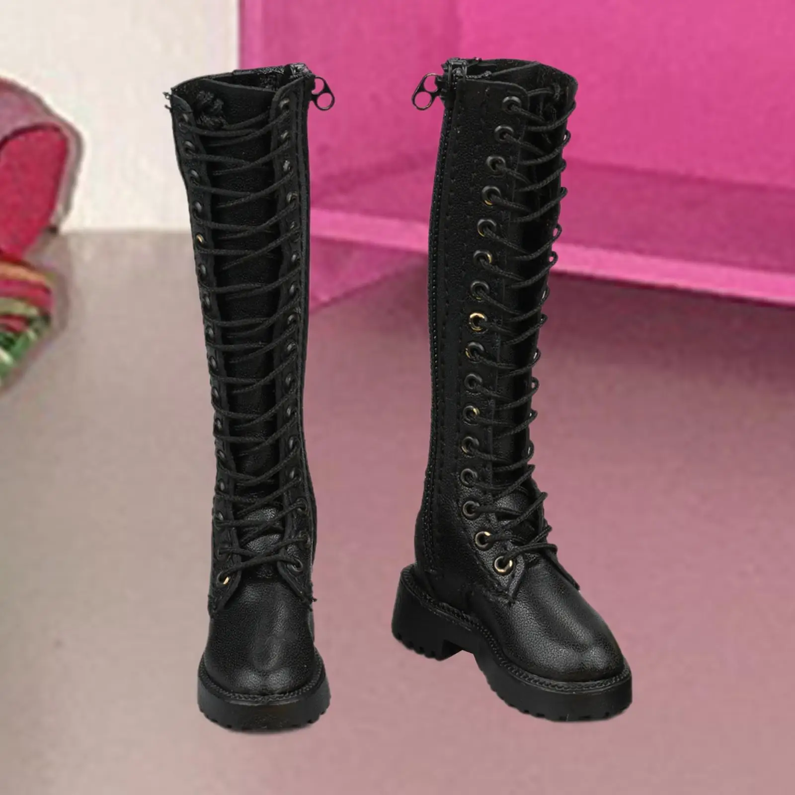 

1/6 Scale Female Figure Shoes Boots PU Leather Trendy Boots Black High Top Boots