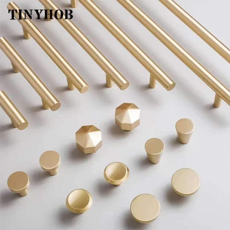 Tinyhob Gold Solid Brass Cabinet Handles Furniture Bathroom Drawer Pulls Drawer T Bar Kitchen Furniture Handle Hardware