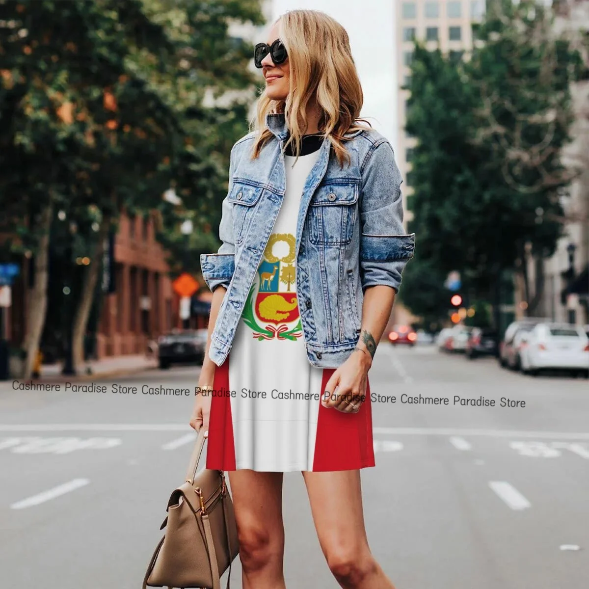 فستان نسائي صيفي كاجوال بعلم بيرو فساتين تي شيرت للشاطئ فستان بدون أكمام #5