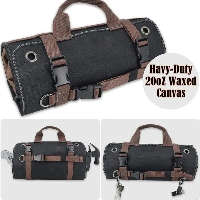 

M4YC Waxed Canvas Tool Roll Up Bag Organizers with 15 Pockets for Easy Tool Storage