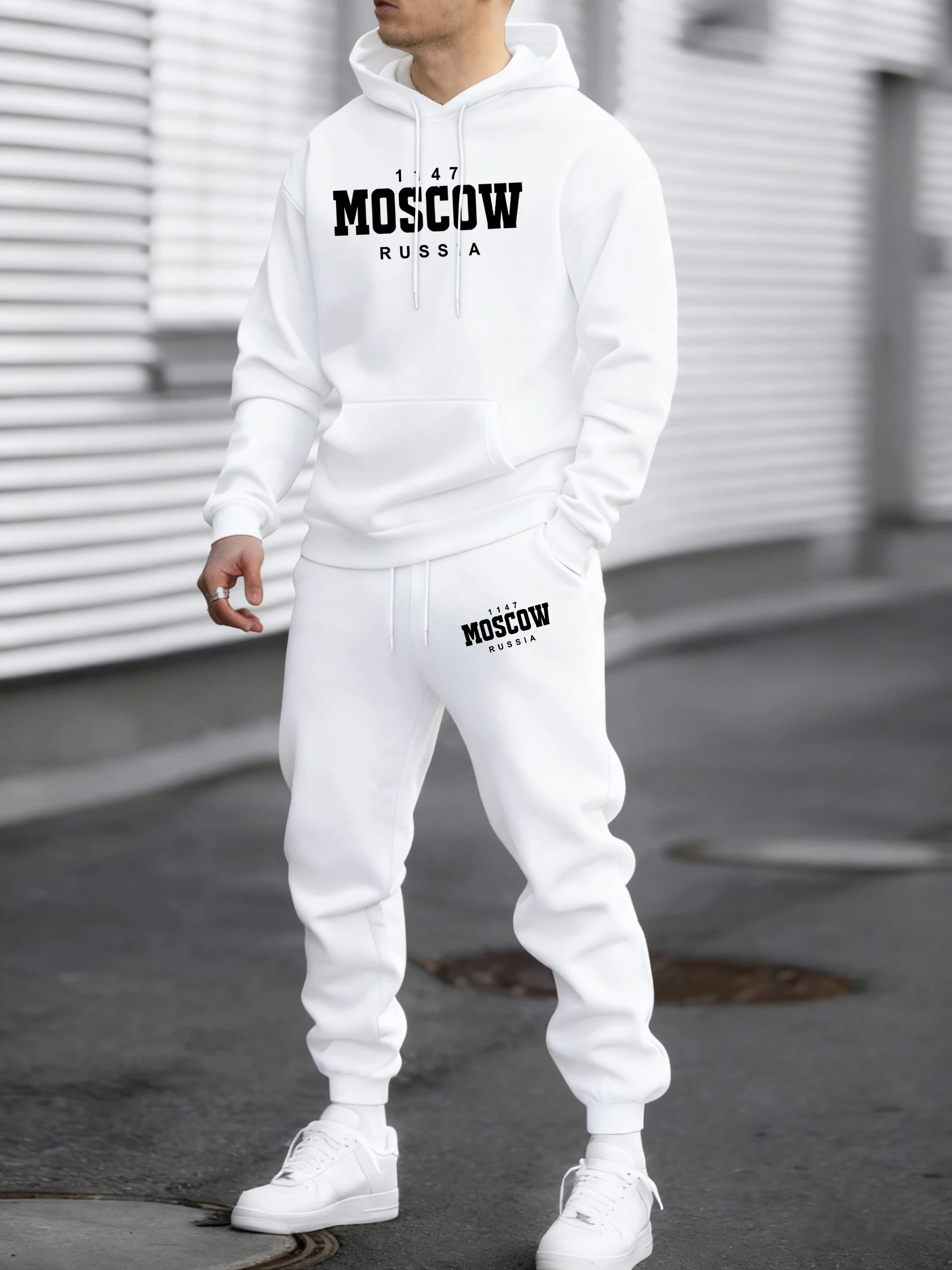 

Moscow Russia Art Letter 1147 Print Men Tracksuit Casual Retro Pants Autumn Fleece Warm Hoodies Fashion Unisex Loose Clothing