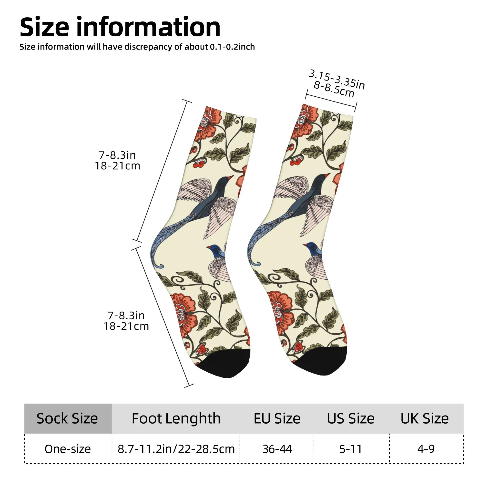 1pc Bird with Flowers Printed Men's Socks  Novelty Hip Hop Harajuku Pattern Crew Sock Casual Gift