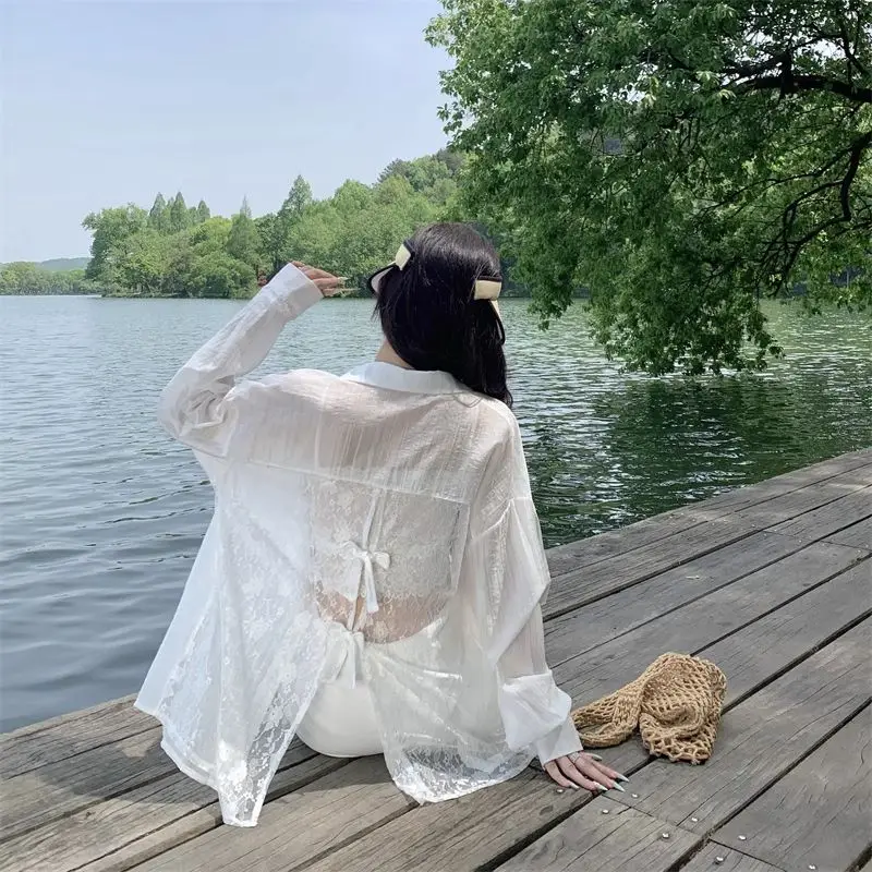 Lâche femmes été nouveau Sle noeud dentelle Protection solaire irt Ba Split Hong Kong Sle correspondant ter Jaet haut