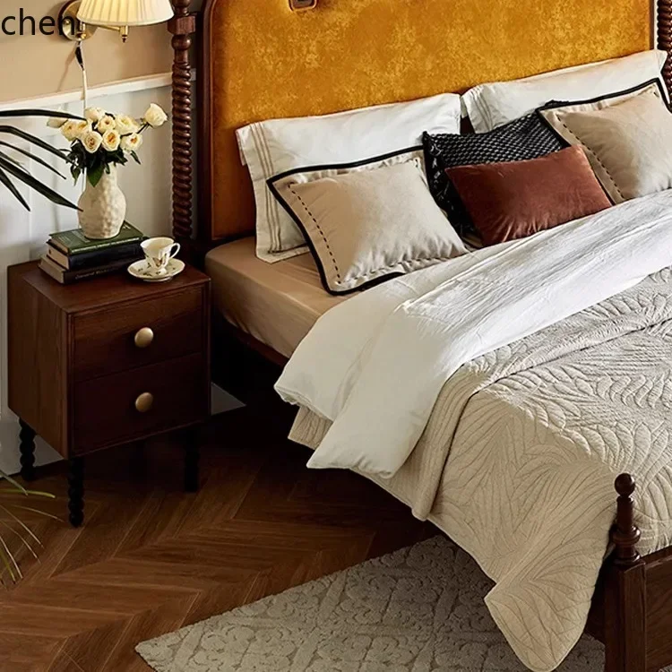 HT retro solid wood bedside table medium antique retro bedroom storage cabinet small apartment bedside cabinet