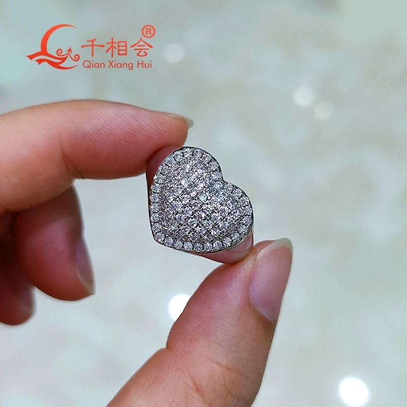 small Heart  melee Moissanite Ring Men women Sterling 925 Silver Round Brilliant Diamonds Engagement female Wedding Jewelry