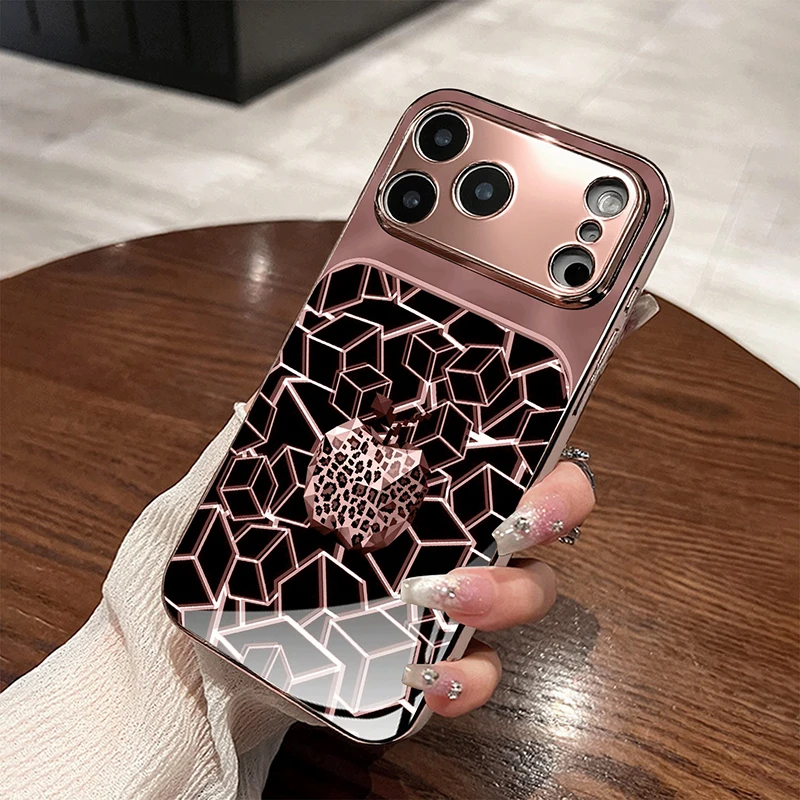 

Luxury Leopard Print Metallic Tempered Glass Phone Case For iPhone 11 12 13 14 15 16 17 Pro Max 15 14 Plus 17 Air 17E Cover
