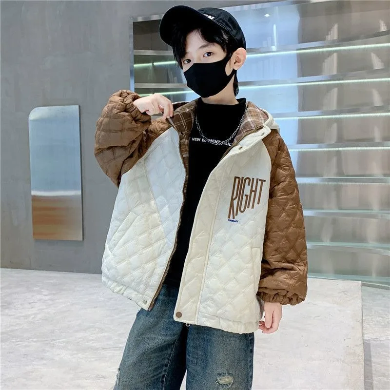 Two-in-One Reversible Checkered Boy's Jacket 2025 New Design, Medium To Large Kids Autumn/Winter Korean Style Outerwear