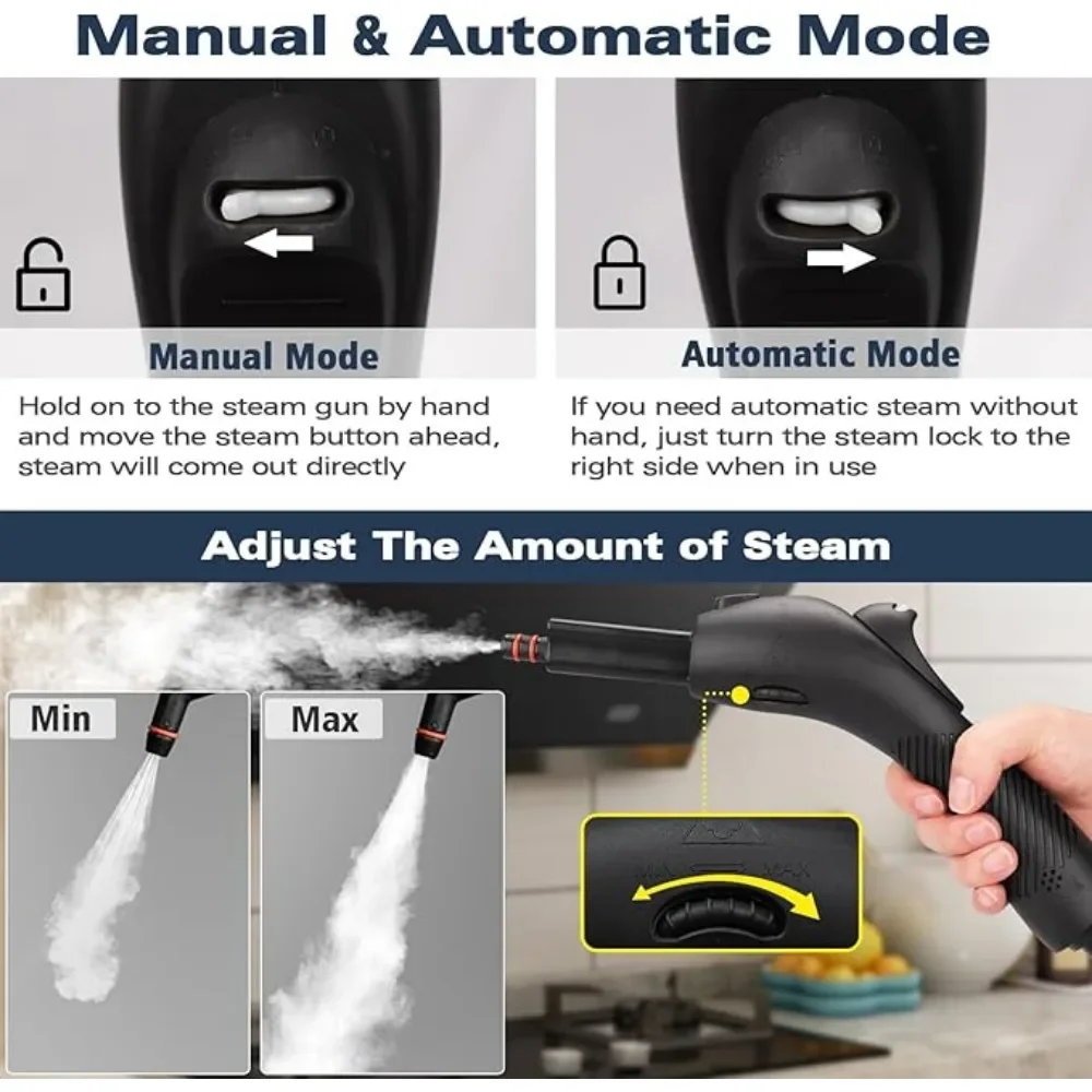 Limpador a vapor, motor a vapor potente multifuncional com 21 acessórios, esfregão a vapor portátil com tanque de água de 38 onças