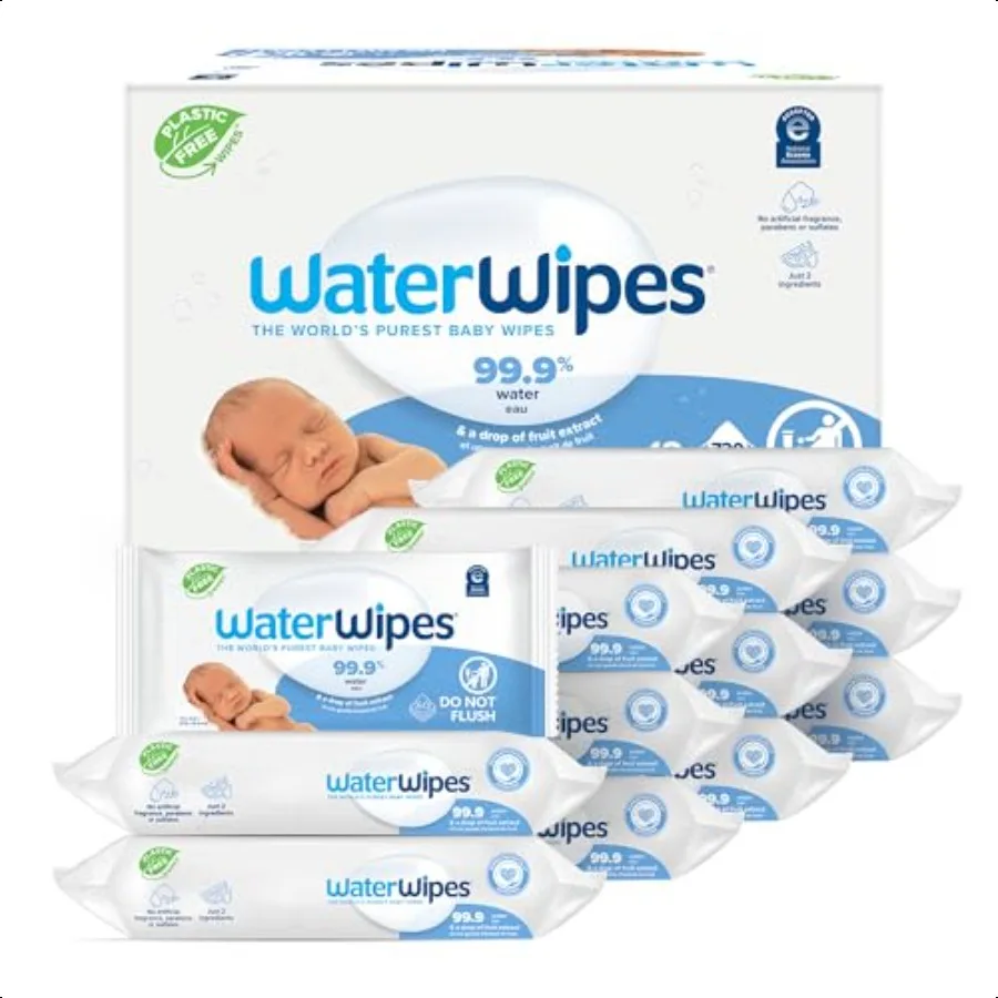 

WaterWipes PlasticFree Original Baby Wipes 99.9 Water Based Wipes Unscented Hypoallergenic for Sensitive Skin 60 Count Pack of