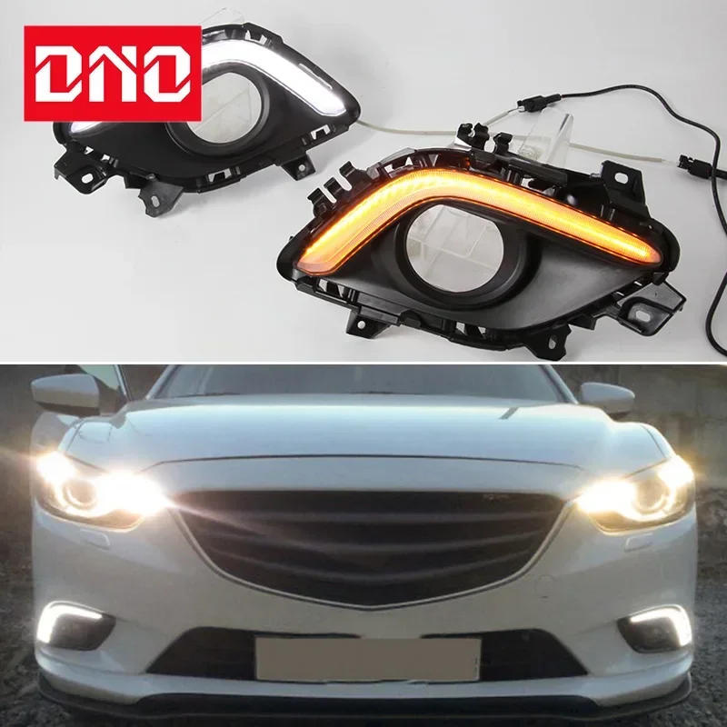 Car LED DRL 12V Daylights For Mazda6 Mazda 6 2013 2014 2015 2016 Yellow Turn Signal Daytime Running Light Car Foglamp