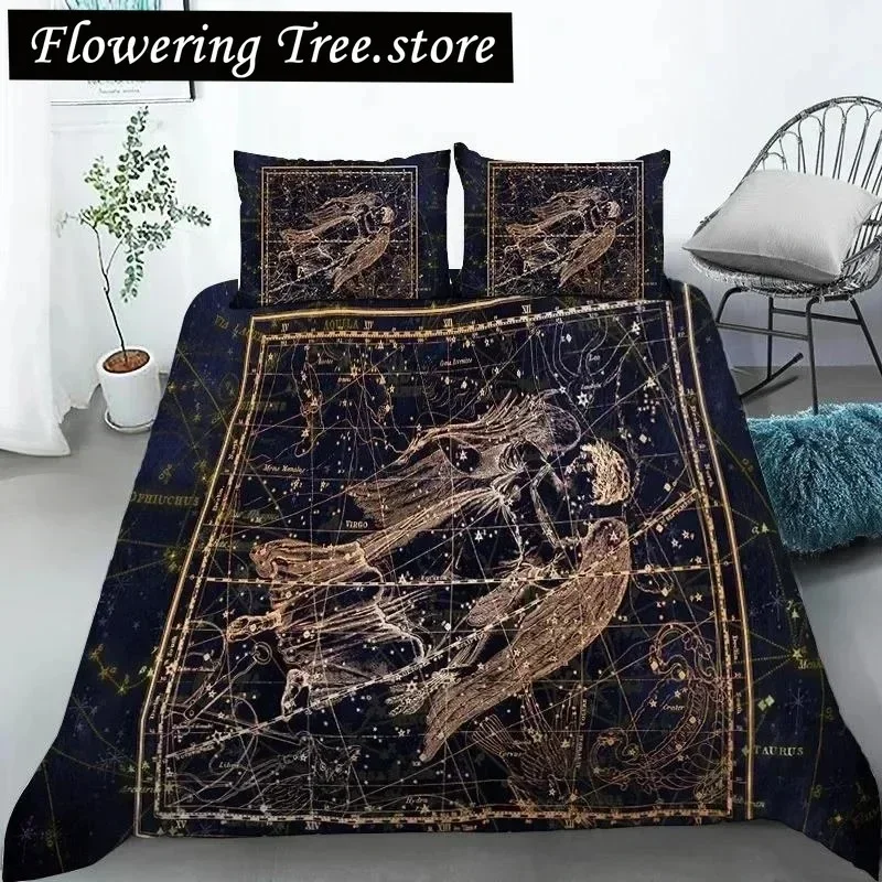 Constellation Duvet Cover Yellow Constellation King Size Bedding Set For Astronomy Enthusiast Soft Twin Polyester Quilt Cover