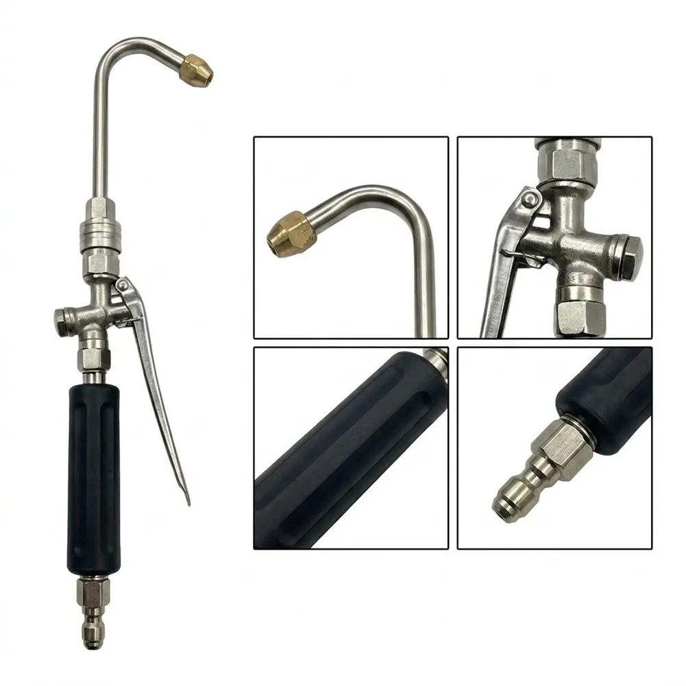 Stainless Steel Rotating Water Hose Extension Rod 1/4 Quick Connect Curved Nozzle For Car Wash HVAC Cleaning Garden Watering