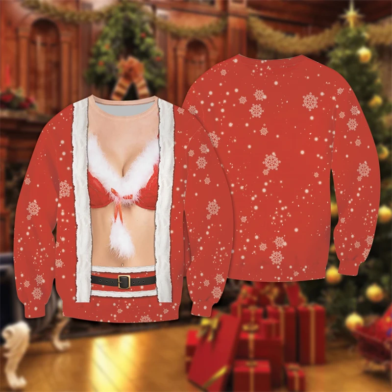 Funny Belly Graphic Ugly Christmas Sweater Personality Santa Jacket 3D Printed Unisex Sweatshirts Cool Streetwear Pullovers Tops