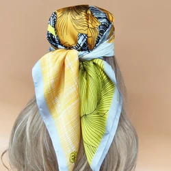 70X70CM Scarves New 2023 The Four Seasons Luxury Style Headscarf Popular Design Silk Hijab Women Beach Sunscreen Square Kerchief