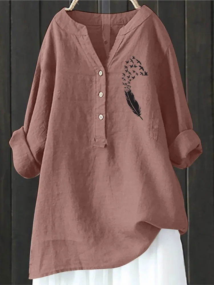 Autumn Loose Casual Solid Print Shirts Women\'s Top Femme Blouse 2024 Fashion Buttons Long Sleeve Linen Tops And Blouses Women