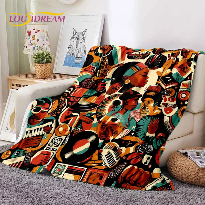 Cartoon Africa Ethiopian Custom Painting Art Soft Flannel Blanket for Bed Bedroom Sofa Picnic,Throw Blanket for Outdoors Leisure