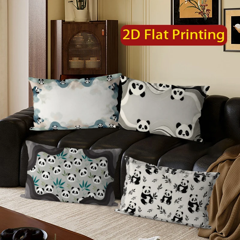 Rechteckige Kissenbezüge mit niedlichem Panda-Print, geeignet für Sofa, Schlafzimmer, Auto, Kissenbezug, rechteckiges Rückenkissen