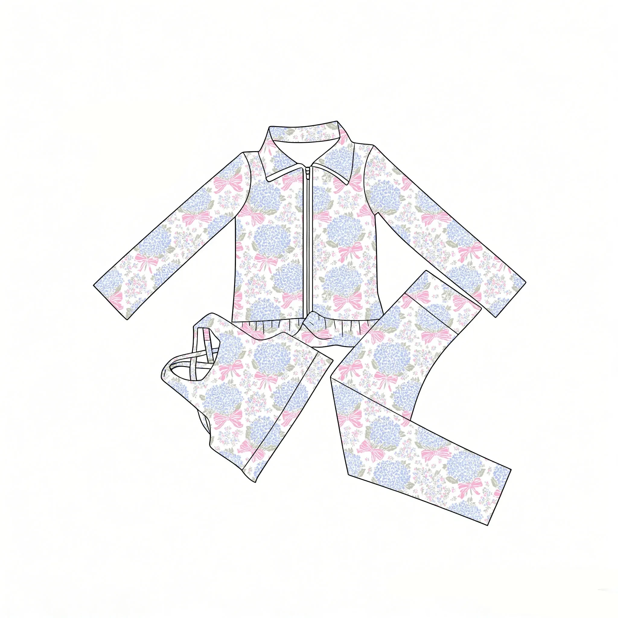 

Костюм для девочек из 3 предметов: куртка на молнии с длинными рукавами, брюки и жилет. Детский комплект из бутика. Одежда для девочек с цветочным принтом и бантом.