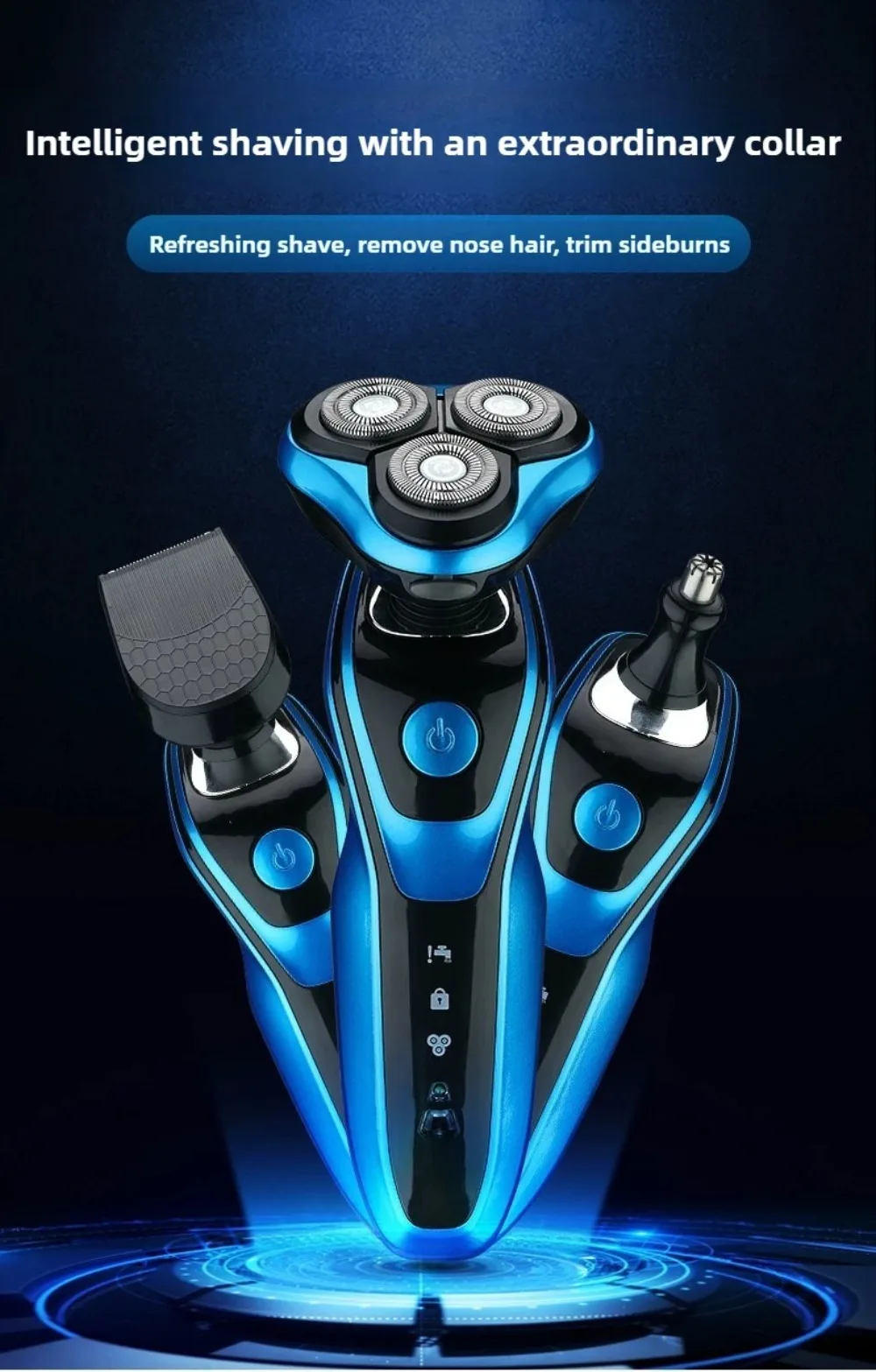 Portable 3 in 1 Electric Shaver Three Heads Rechargeable Men's Shaver Waterproof High Speed Sideburn Trimmer