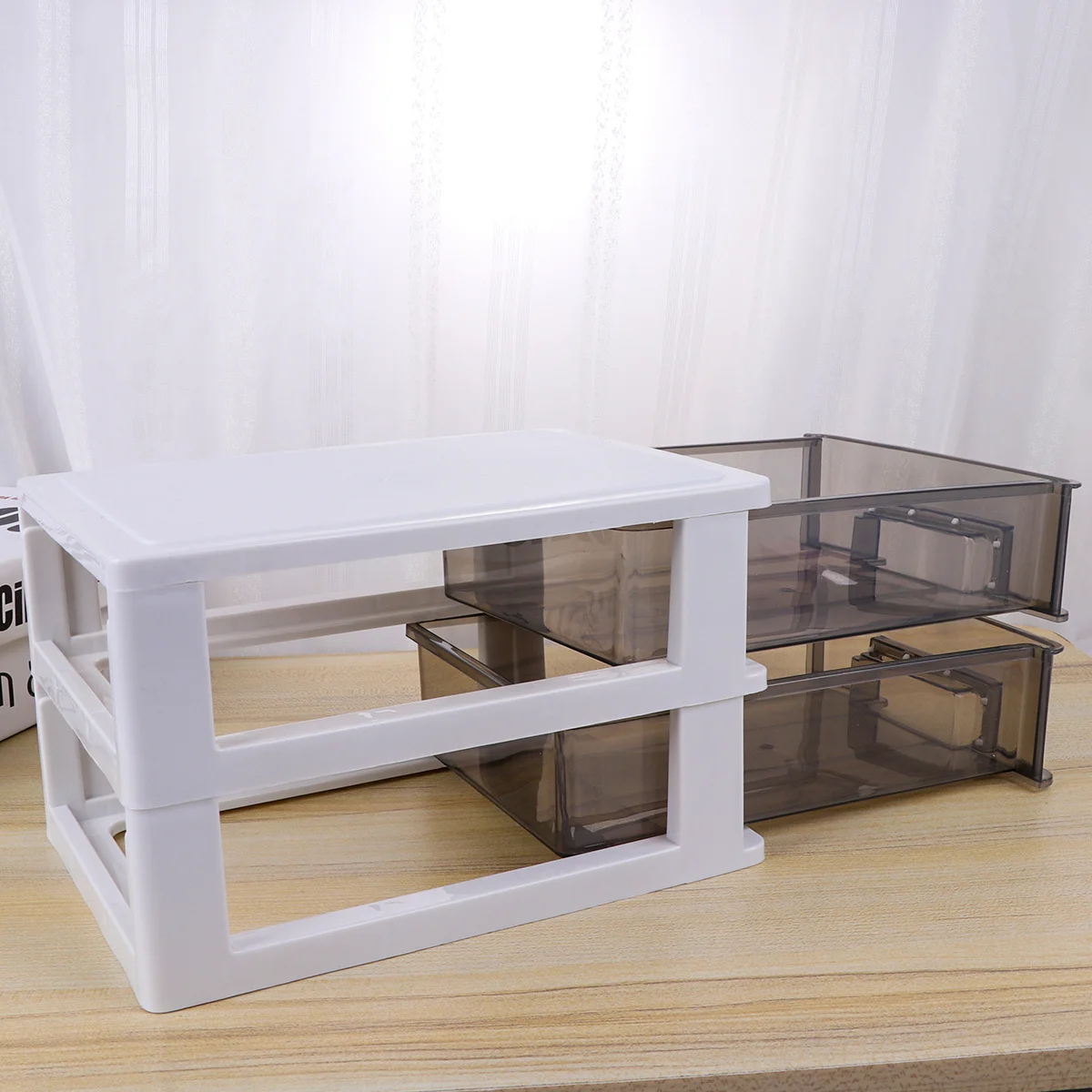 

2 Tier Plastic Drawer Storage Cabinet Compact Multifunctional Organizer Case for Small Items Bathroom Living Room Desk