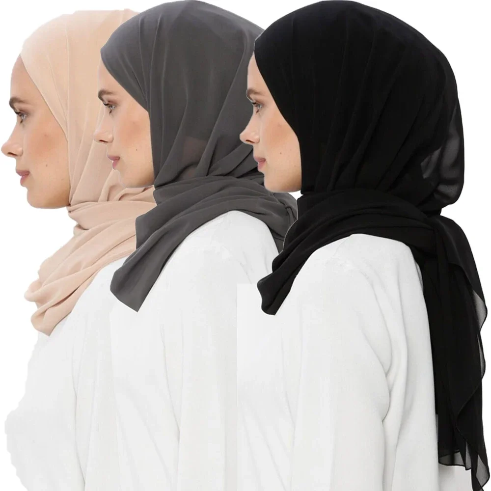 Sofortiger Chiffon-Hijab-Schal mit innerem Jersey-Unterschal, Islamschals mit Kappen, Stretch-Hijabs, Kopftuch, Turbante