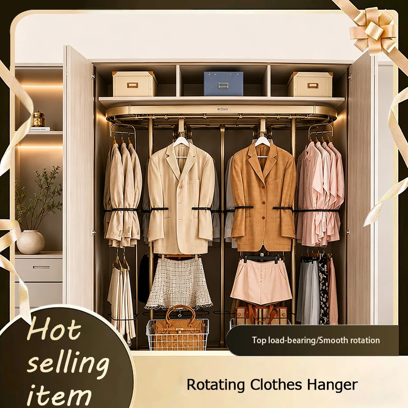 Top Premium Heavy Duty 360 Degree Rotating Wardrobe Rack Metal Floor Standing With Tiered Shelves For Closet Storage System