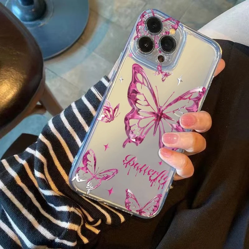 Y2K Glitter Butterfly Phone Case For iPhone 17 Air 16E 16 15 14 11 Pro Max Plus 13 12 Mini 8 7 X Transparent Shockproof Cover view 2
