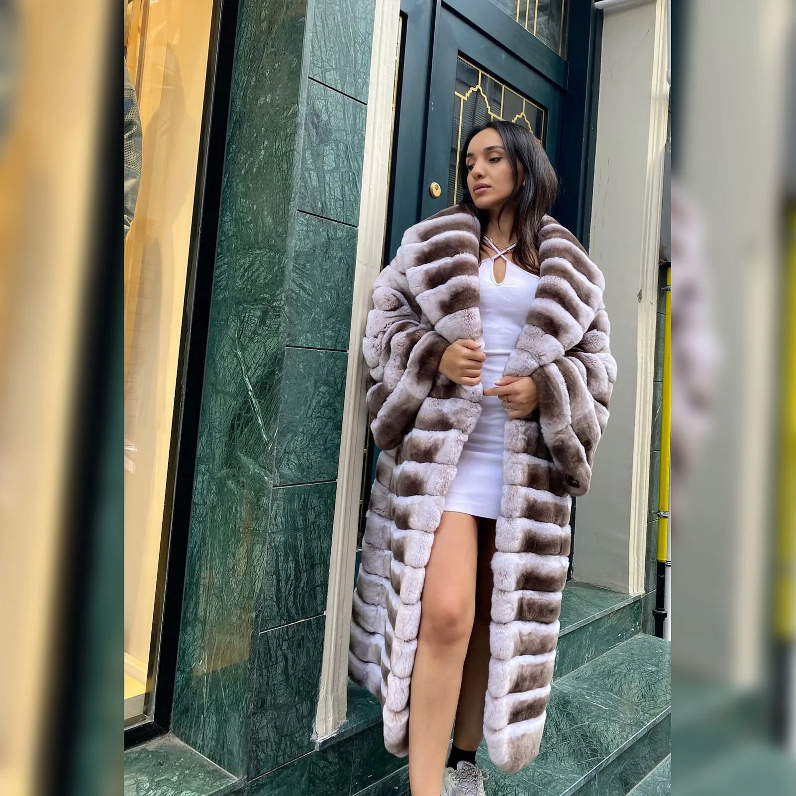 Women's Luxury Natural Rex Rabbit Fur Coat Winter Genuine Fur Whole Skin Warm Long Jacket Female Real Fur Thick Outwear