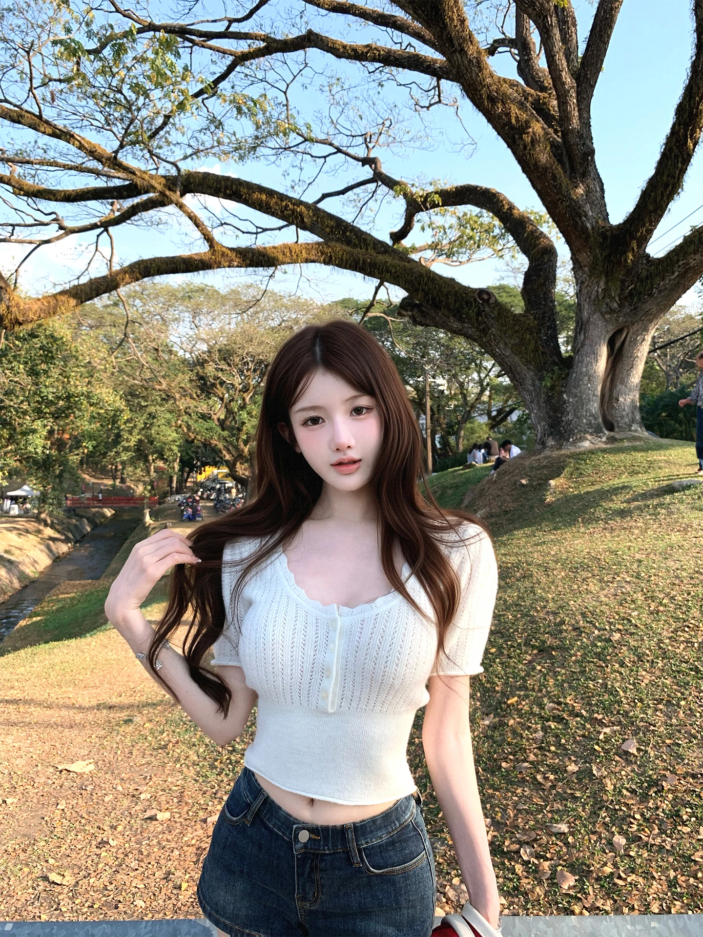 

Sweet Oxygen Bigking Women's Short Sleeve Knitted Top V-Neck Hollow out Slim Fit Summer Fashion Wool Blend Casual Wear