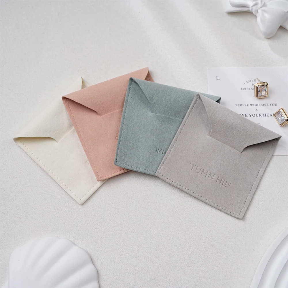 

50pcs Suede Super Fiber Jewelry Bag Luxury Mini Wedding Gift Pouch for Earrings Rings Pendant Bracelet Custom Logo Emboss Print