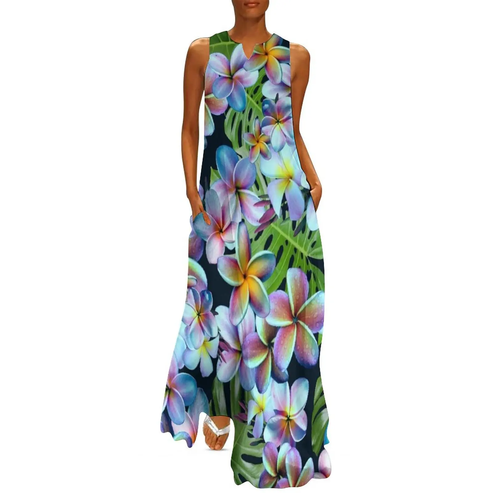 

Rainbow Plumeria Dark Long Dress luxury women"s party dress evening prom evening dresses women