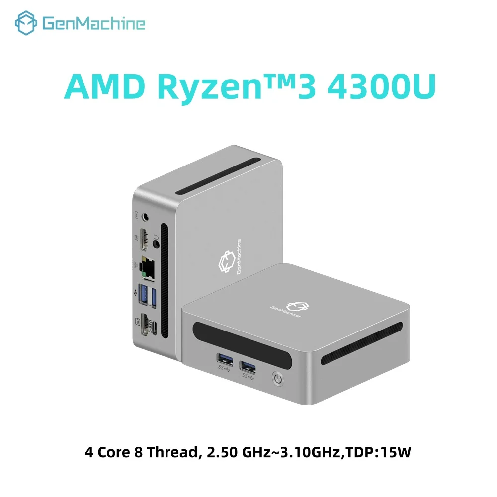 GenMachine มินิพีซี AMD Ryzen 3 4300U 4 คอร์ 8 เธรด 3.10GHz 15W Win11 3.7GHz DDR4 Wifi6 คอมพิวเตอร์เกมเมอร์ ประกอบเอง