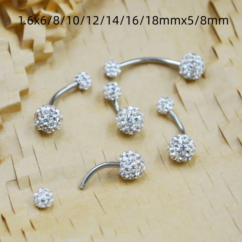 50PCS 14G Surgical Steel Full Gems Navel Belly Button Navel Piercing Jewelry Short Long Bar