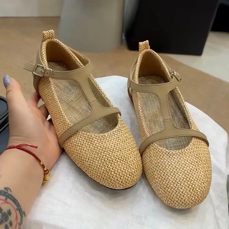 Women's Round Toe Vintage Comfortable Single Shoes Women Color Blocking Fashionable Casual Low Top Shoes Spring and Autumn New