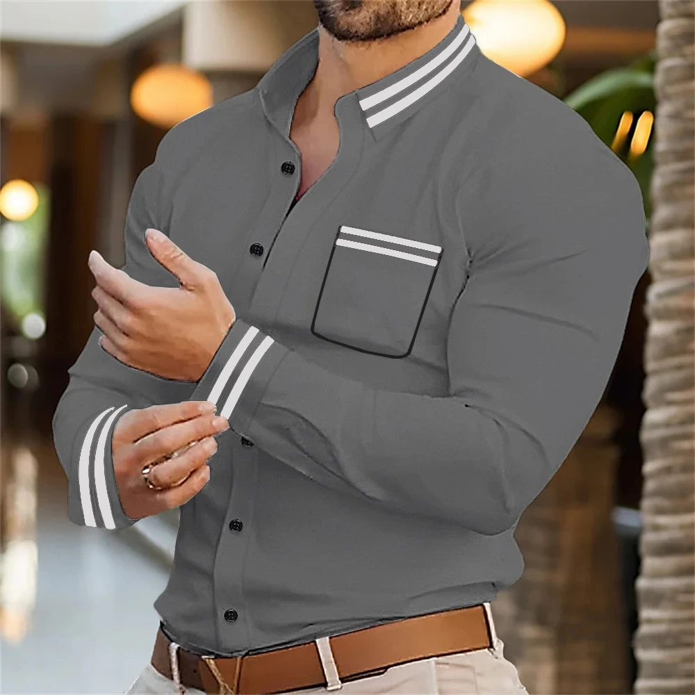 Męska koszula z długim rękawem, jednokolorowa, męska, w nowym stylu, na co dzień, biznesowa, wygodna, wysokiej jakości czarna odzież z klapami i guzikami
