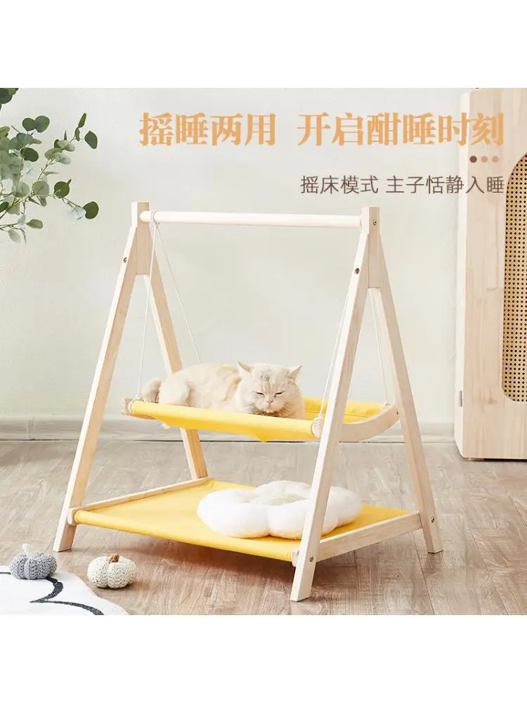 Pet Cat Hammock Wooden Four Seasons Universal Cat Bed Hanging Bunk Bed Cat Litter Washable Swing