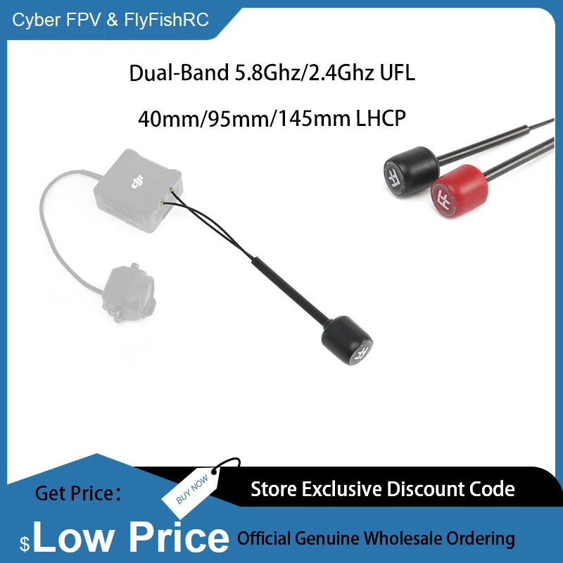 

FlyFishRC Dual-Band 5.8Ghz/2.4Ghz ipex/UFL 40mm/95mm/145mm LHCP Long-distance Antenna Compatible DJI O3 Air Unit